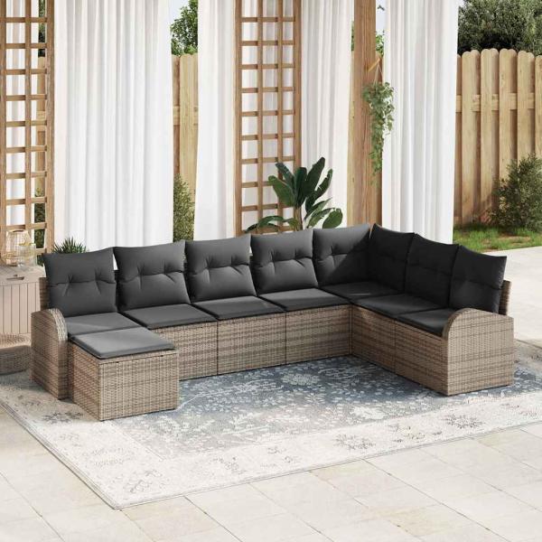 ARDEBO.de - 8-teiliges Garten-Sofa-Set mit Kissen Graues Poly-Rattan
