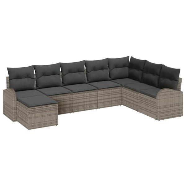 8-teiliges Garten-Sofa-Set mit Kissen Graues Poly-Rattan