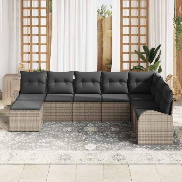 8-teiliges Garten-Sofa-Set mit Kissen Graues Poly-Rattan