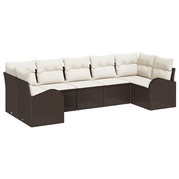 Garten Sofa Set Set von 7 Beige Rattan Garten Sofa Rechteckig