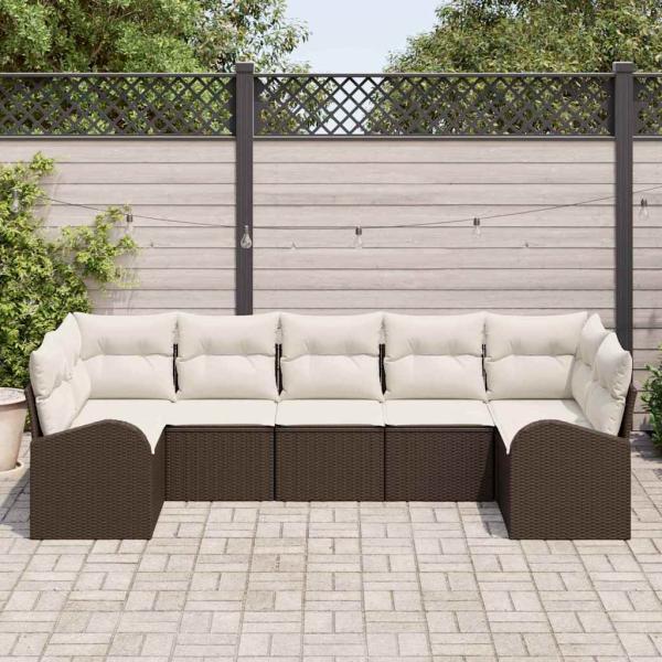 Garten Sofa Set Set von 7 Beige Rattan Garten Sofa Rechteckig