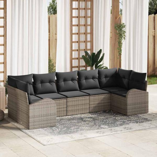 ARDEBO.de - Garten Sofa Set 7-teilig Dunkelgrau Rattan Garten Sofa