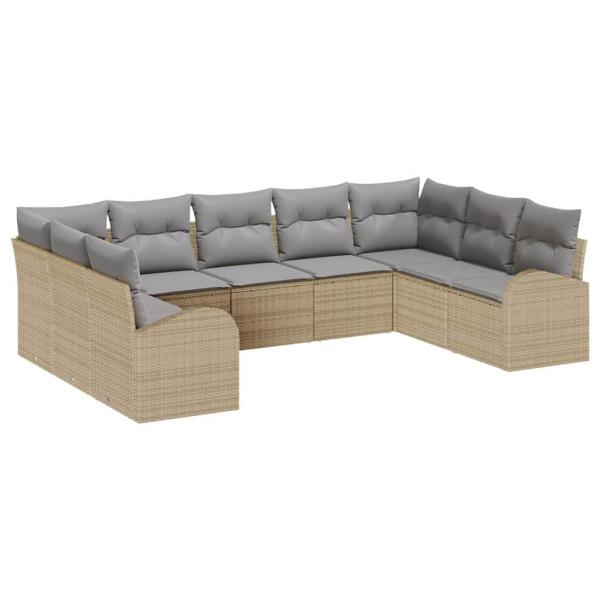 9-teiliges Garten-Sofa-Set mit Kissen Beige Poly Rattan