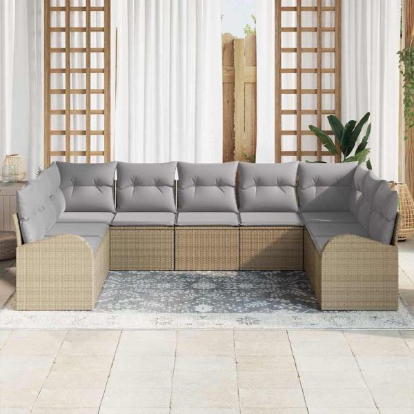 9-teiliges Garten-Sofa-Set mit Kissen Beige Poly Rattan