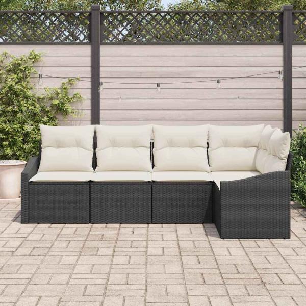 5-teiliges Garten Sofa Set mit Kissen Schwarz Poly Rattan