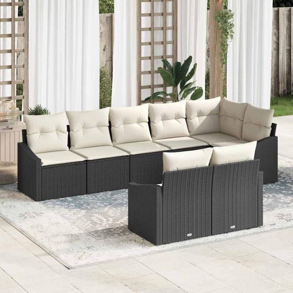 Garten-Sofa-Set Set aus 8 Schwarz Rattan Garten-Sofa-Set
