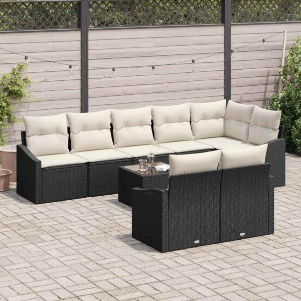 Garten-Sofaset Set von 9 Schwarz, Creme Poly-Rattan