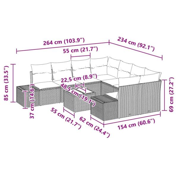 9-teiliges Garten-Sofa-Set mit Kissen Beige Poly Rattan