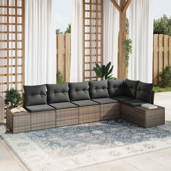 ARDEBO.de - 6-teiliges Garten-Sofa-Set mit Kissen Grau Poly-Rattan