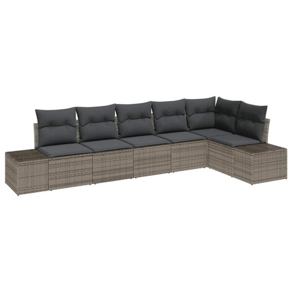 6-teiliges Garten-Sofa-Set mit Kissen Grau Poly-Rattan