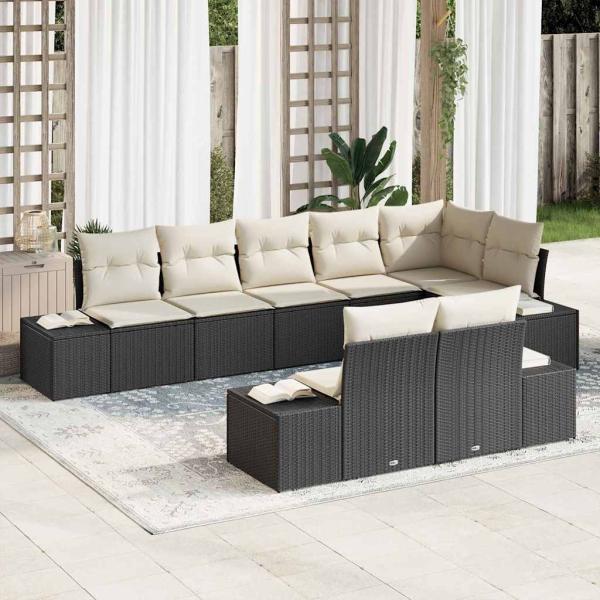 ARDEBO.de - 8-teiliges Gartensofa-Set mit Kissen Schwarz Poly Rattan