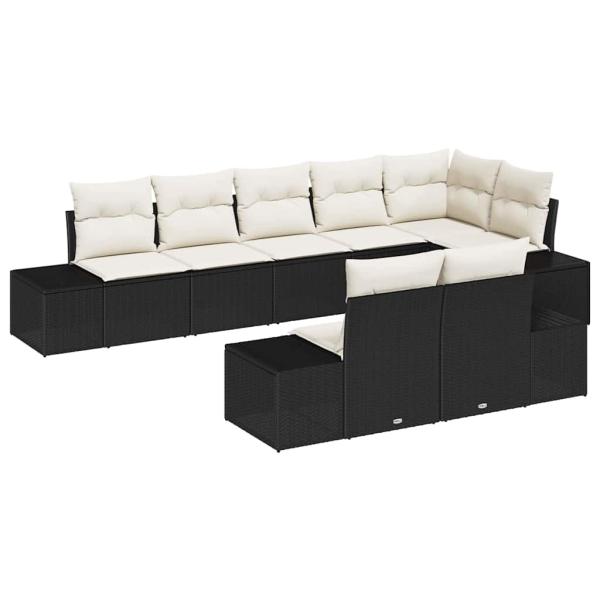 8-teiliges Gartensofa-Set mit Kissen Schwarz Poly Rattan