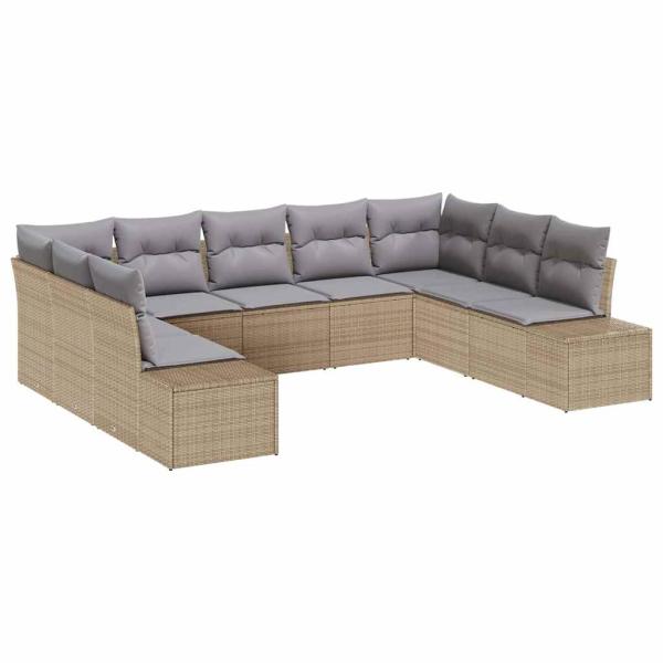 9-teiliges Garten Sofa Set mit Kissen Beige Poly Rattan