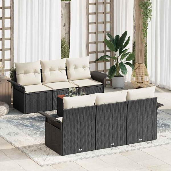 ARDEBO.de - 7-teiliges Garten Sofa Set mit Kissen Schwarz Poly-Rattan Akazie