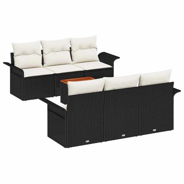 7-teiliges Garten Sofa Set mit Kissen Schwarz Poly-Rattan Akazie