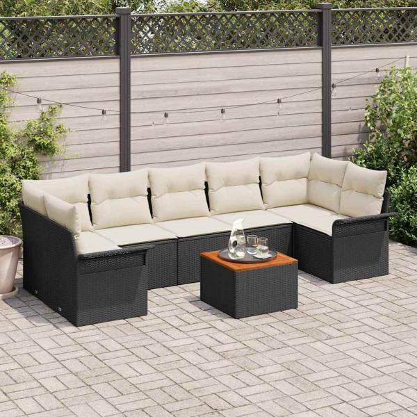 ARDEBO.de - 8-teiliges Garten-Sofaset mit Kissen Schwarz Poly-Rattan Akazie