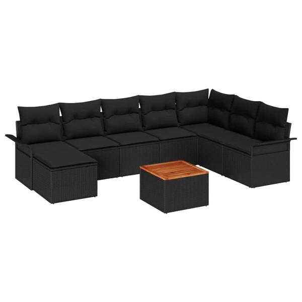 ARDEBO.de - 9-teilige Garten Sofa Set mit Kissen Schwarz Poly Rattan Akazie