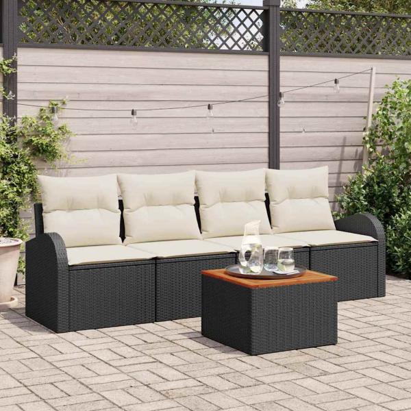 ARDEBO.de - 5-teilige Garten Sofa Set mit Kissen Schwarz Poly Rattan Akazie