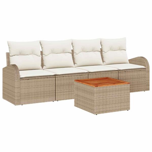 ARDEBO.de - 5-teiliges Garten Sofa Set mit Kissen Beige Poly Rattan Akazie