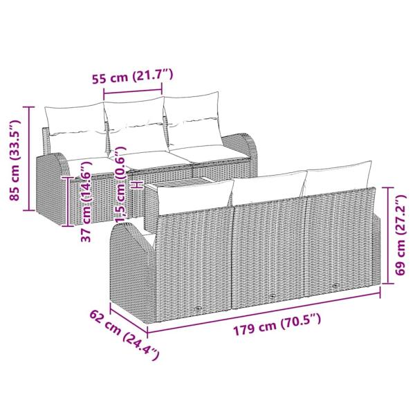7-teiliges Garten Sofaset mit Kissen Schwarzes Poly Rattan Akazie