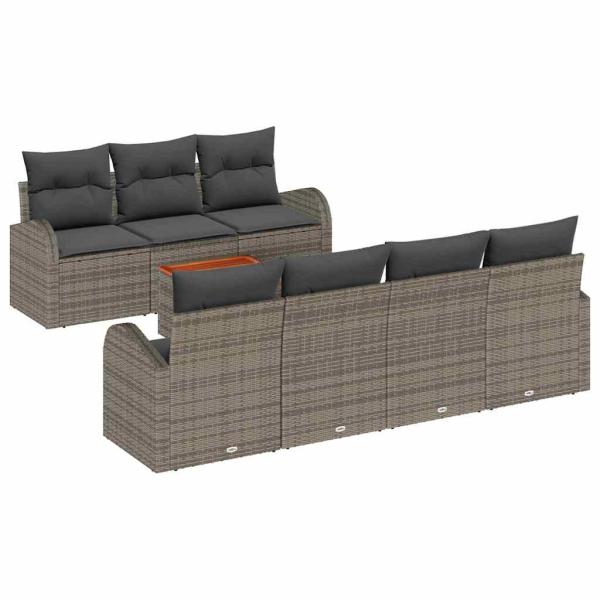 8-teiliges Garten-Sofaset mit Kissen Grau Poly Rattan Akazie