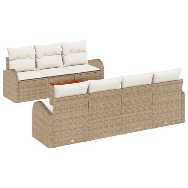 8 Teiliges Garten Sofa Set mit Kissen Beige Poly Rattan Akazie