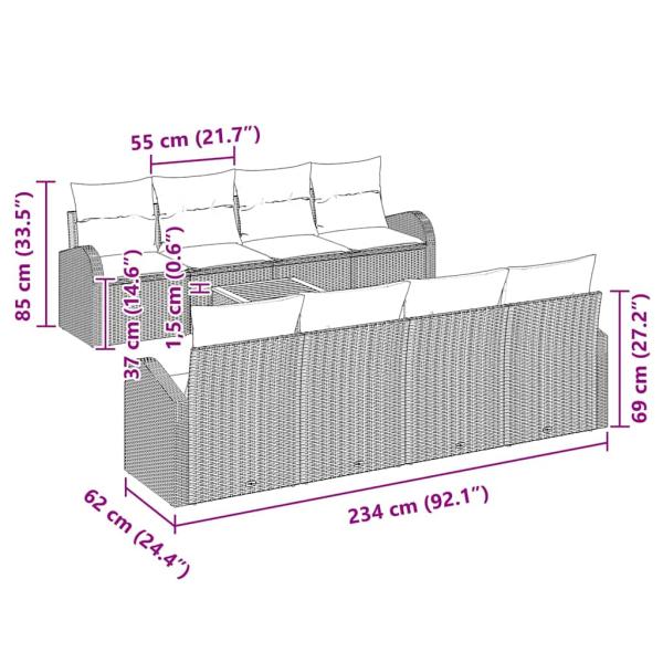 9-teiliges Garten Sofa Set mit Kissen Schwarz Poly Rattan Akazie