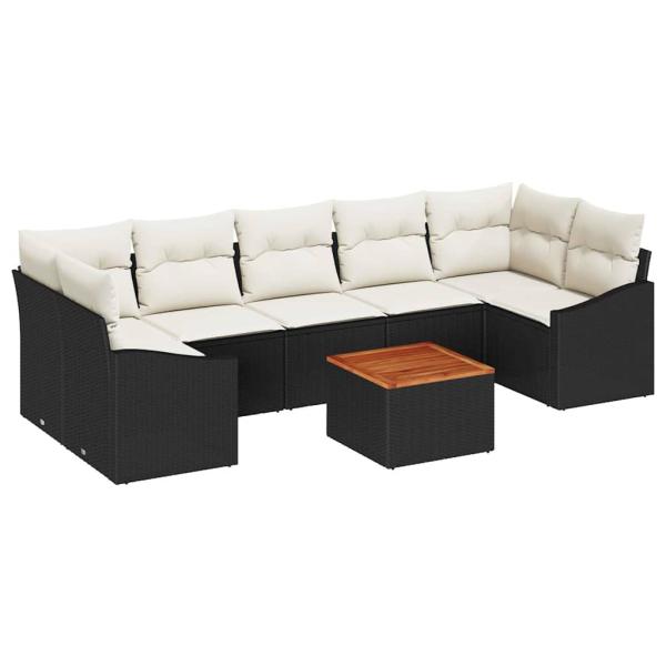 8-teiliges Garten-Sofa-Set mit Kissen Schwarz Poly-Rattan Akazie