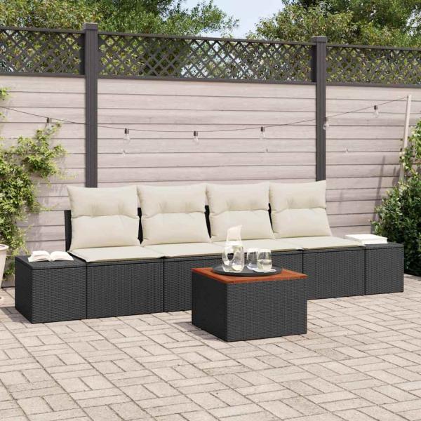 ARDEBO.de - 5-teiliges Garten-Sofa-Set mit Kissen Schwarz Poly Rattan Akazie