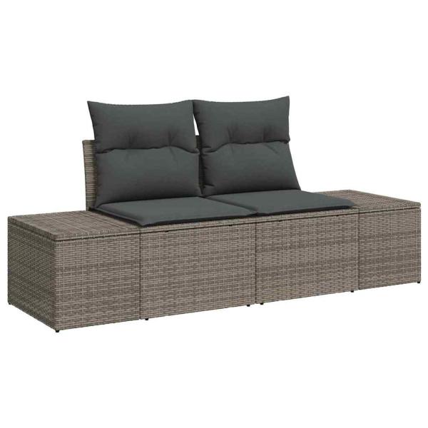 7-teiliges Garten-Sofa-Set mit Kissen Grau Poly-Rattan Akazie