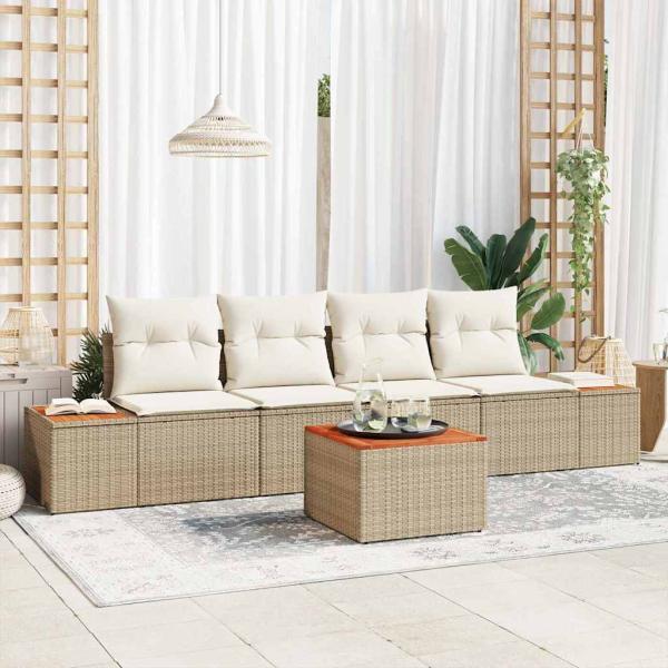 ARDEBO.de - 5-teiliges Garten-Sofaset mit Kissen Beige Poly-Rattan Akazie