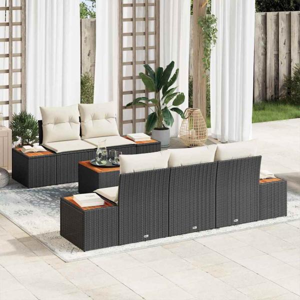 ARDEBO.de - 6-teiliges Garten-Sofa-Set mit Kissen Schwarz Poly-Rattan Akazie