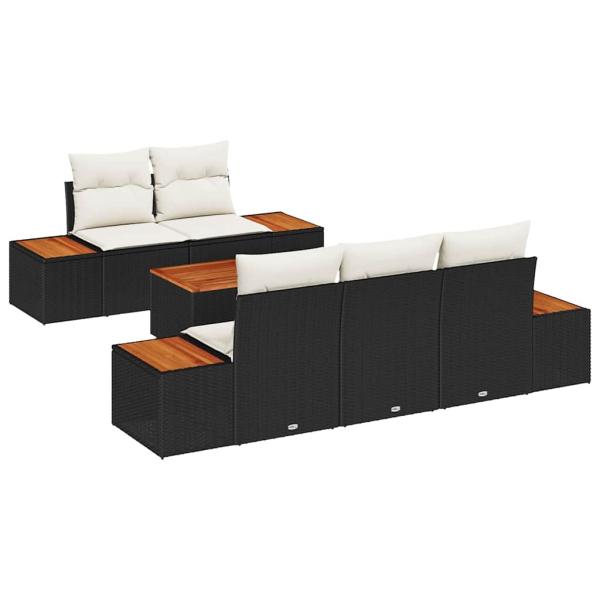 6-teiliges Garten-Sofa-Set mit Kissen Schwarz Poly-Rattan Akazie