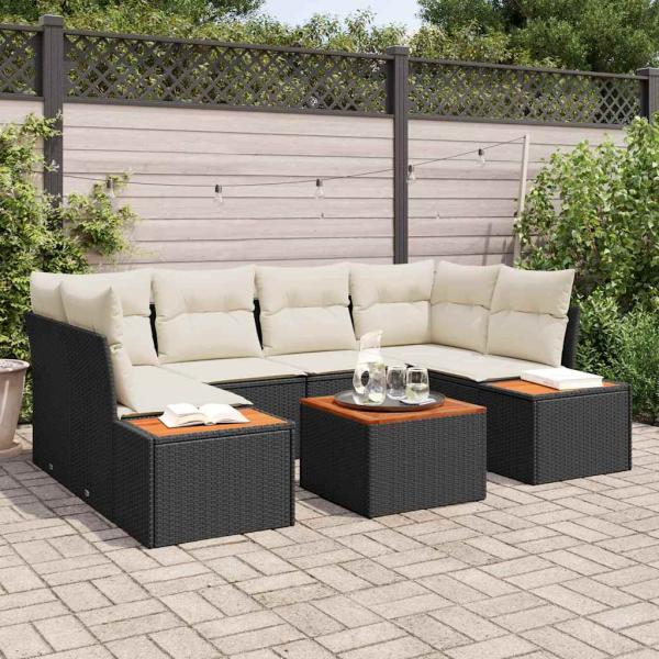ARDEBO.de - 7-teiliges Garten-Sofa-Set mit Kissen Schwarz Poly Rattan Akazie
