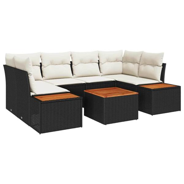 7-teiliges Garten-Sofa-Set mit Kissen Schwarz Poly Rattan Akazie
