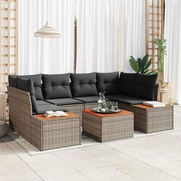 ARDEBO.de - 7-teiliges Garten Sofa Set mit Kissen Grau Poly Rattan
