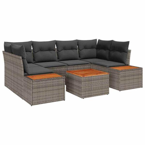 7-teiliges Garten Sofa Set mit Kissen Grau Poly Rattan