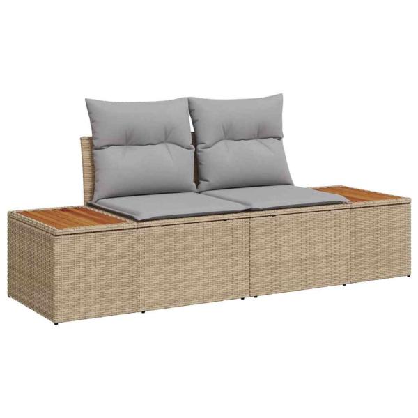 8-teiliges Garten-Sofa-Set mit Kissen Beige Poly Rattan Akazie