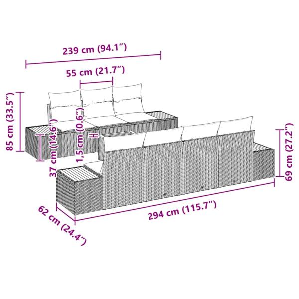 8-teiliges Garten-Sofa-Set mit Kissen Beige Poly Rattan Akazie