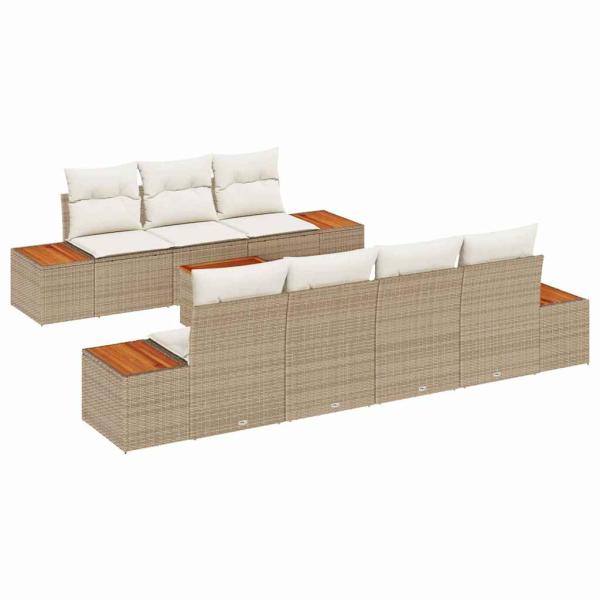 8 Teiliges Garten Sofa Set mit Kissen Beige Poly Rattan Akazie