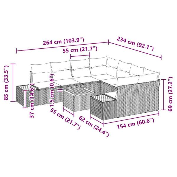 9-teiliges Garten-Sofa-Set mit Kissen Schwarz Poly-Rattan Akazie