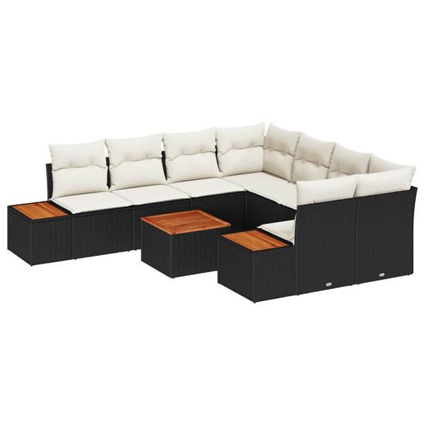 9-teiliges Garten-Sofa-Set mit Kissen Schwarz Poly-Rattan Akazie
