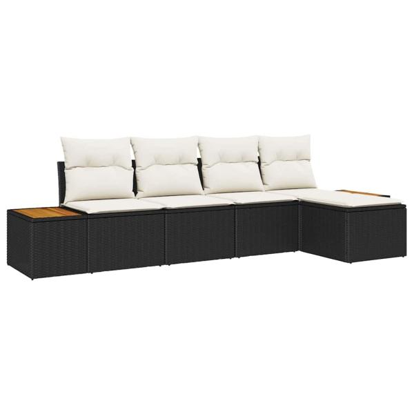 Gartensofa-set mit Kissen 5 pcs Schwarz Poly Rattan