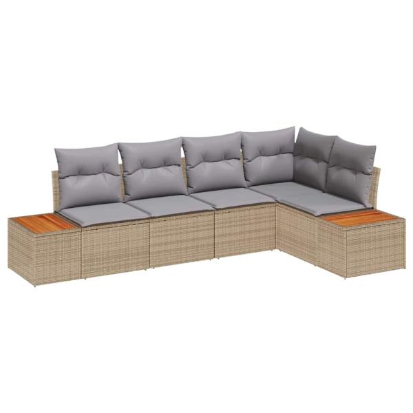5-teiliges Garten-Sofa-Set mit Kissen Beige Poly Rattan Akazie