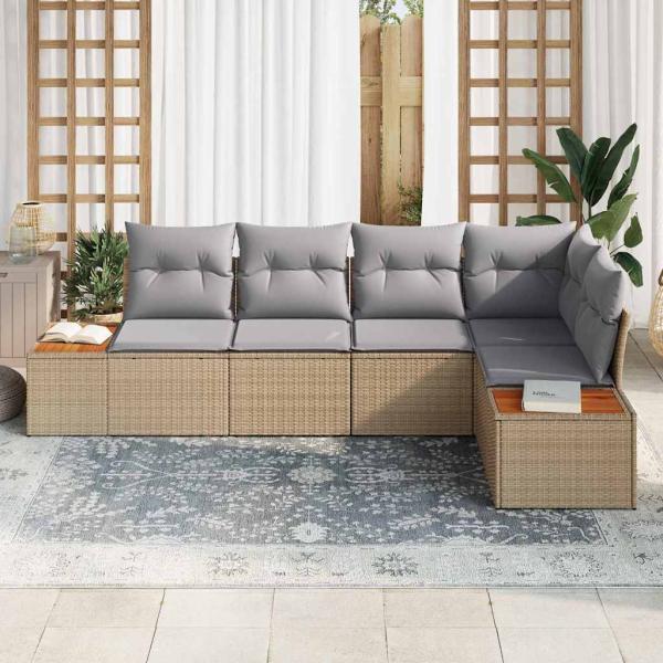 Gartensofa-set mit Kissen 5 pcs Beige Poly Rattan