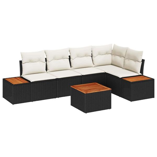 6-teiliges Garten Sofaset mit Kissen Schwarz Poly-Rattan Akazie