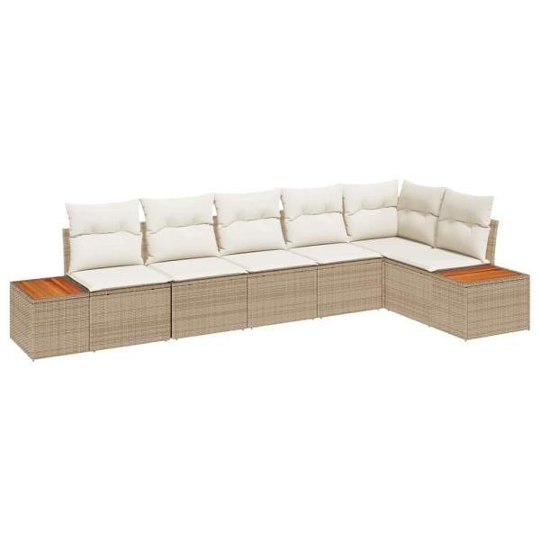 6-teiliges Garten Sofa Set mit Kissen Beige Poly Rattan Akazie