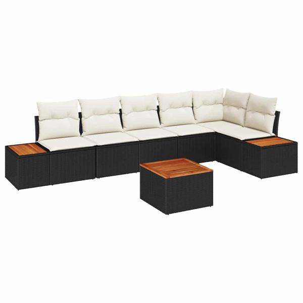 ARDEBO.de - 7-teiliges Garten-Sofa-Set mit Kissen Schwarz Poly-Rattan Akazie