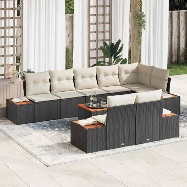 ARDEBO.de - 9-teiliges Garten-Sofa-Set mit Kissen Schwarz Poly-Rattan Akazie