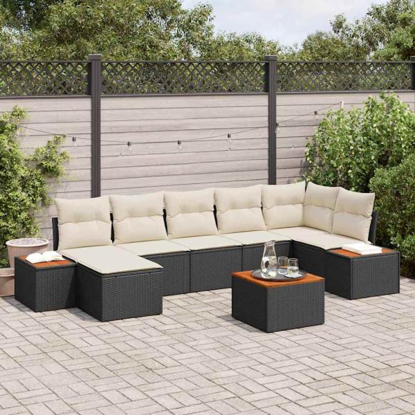 ARDEBO.de - 8-teiliges Garten-Sofa Set mit Kissen Schwarz Poly Rattan Akazie